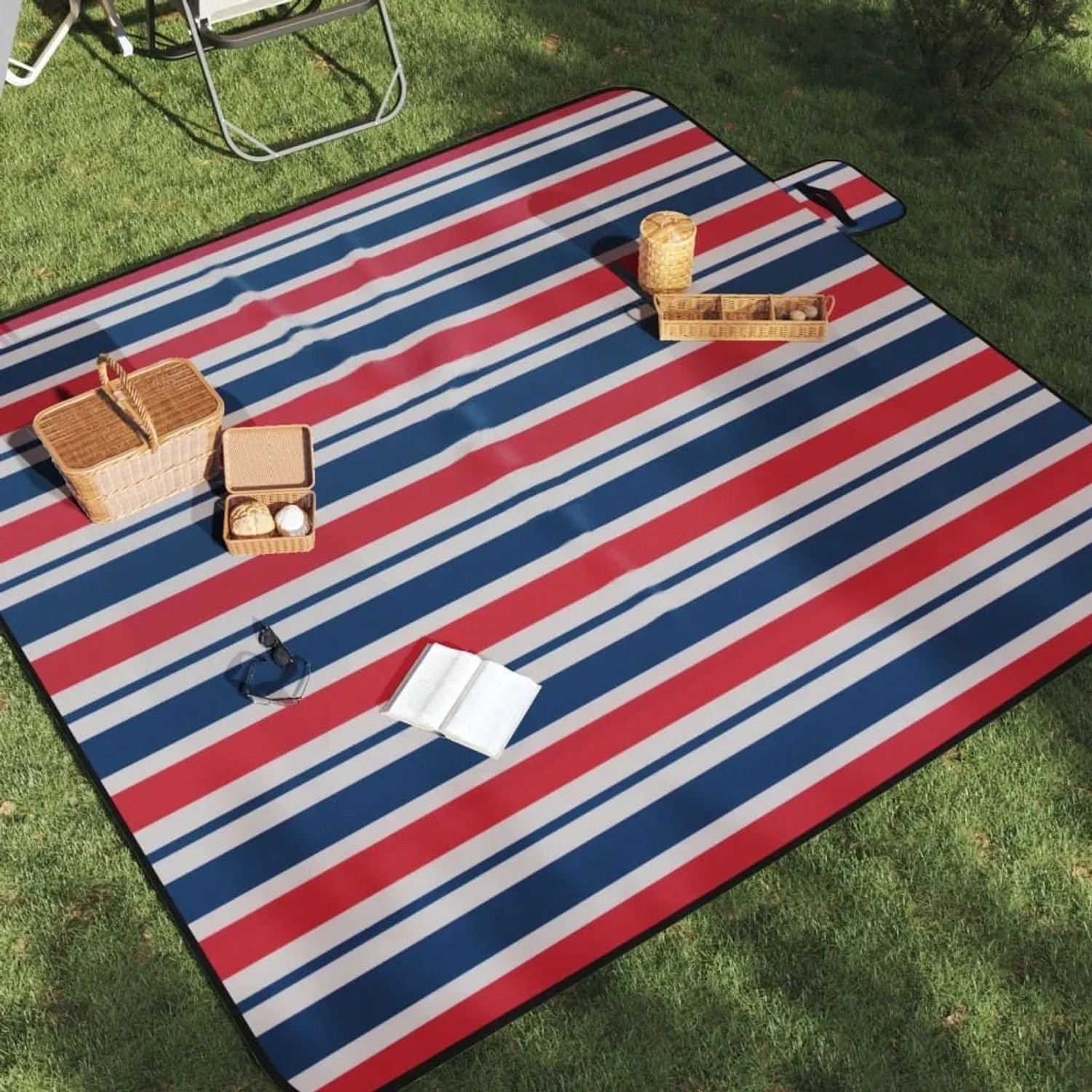 vidaXL Picknickdecke Faltbar Rot und Blau Gestreift 200x200 cm Samt 4004212_2