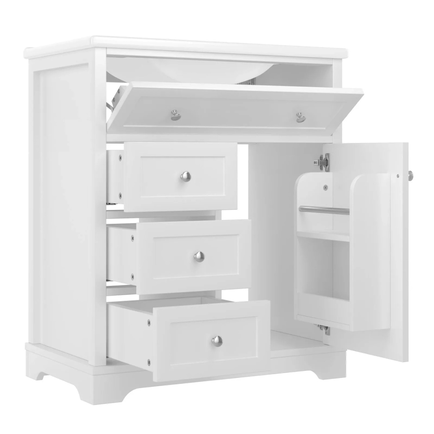 PXloue Waschtisch Waschbeckenunterschrank Weiß 76x46x87 cm mit Keramikbecken 4 Schubladen