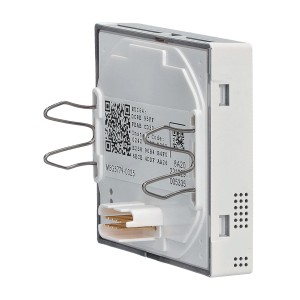 Merten System M Raumtemperaturregler-Modul in Weiß, Rückansicht mit Montageelementen.