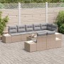 Beige-graues 9-teiliges vidaXL Garten-Sofa-Set aus Poly Rattan mit Kissen.