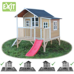 EXIT Loft 350 Holzspielhaus naturel mit Rutsche und Treppe für Kinder.