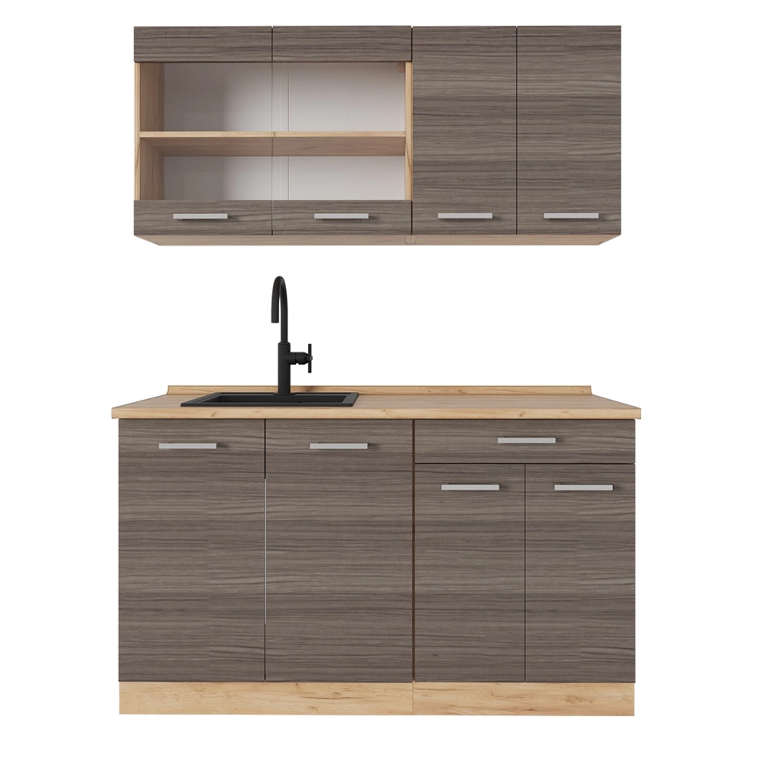 Vicco R-Line Küchenzeile Edelgrau/Goldkraft Eiche 140 cm AP Eiche günstig online kaufen