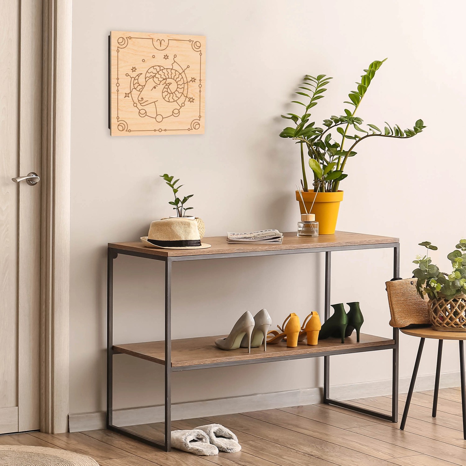 Banjado Schlüsselkasten Holz, 30x30cm, Motiv Widder Sternzeichen Illustration.