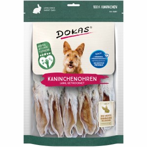 Dokas Kaninchenohren mit Fell, 180g, getrocknete Hunde-Natursnacks im Beutel.