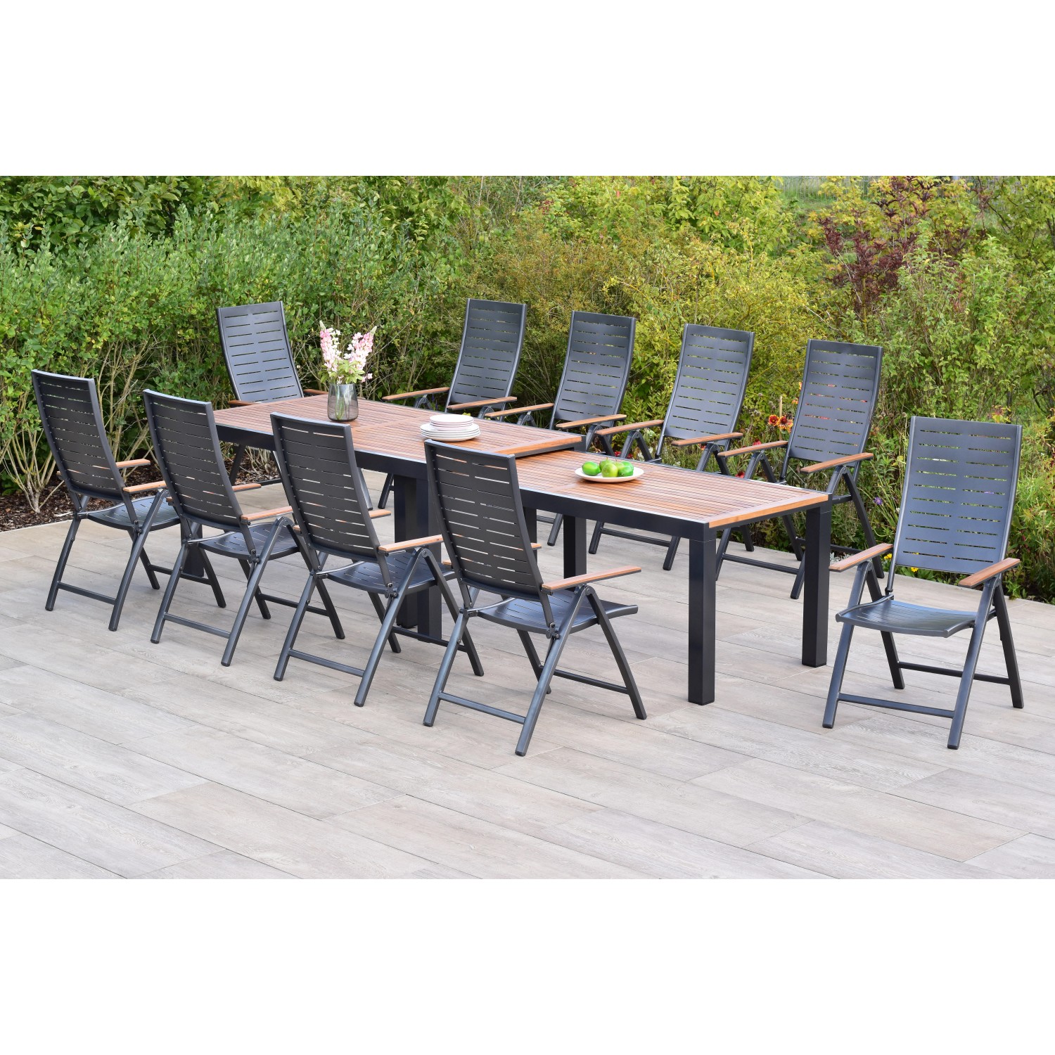 Merxx Tinos Set 11-tlg. 10 Klappsessel Flex-Gartentisch Ausziehbar günstig online kaufen