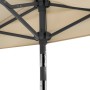 Detailaufnahme: Schneider Balkonschirm 150x150 cm, Natur, Kurbelmechanik, Fokus auf Mast und Bespannung.
