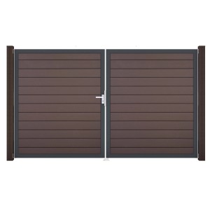 GroJa Solid Steckzaun Tor DIN Links DB Terra, 2-flügelig, mit Beschlagset und Aluminiumrahmen.