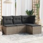 Graue 4-tlg. vidaXL Garten-Sofagarnitur aus Polyrattan mit Kissen für Terrasse und Garten.