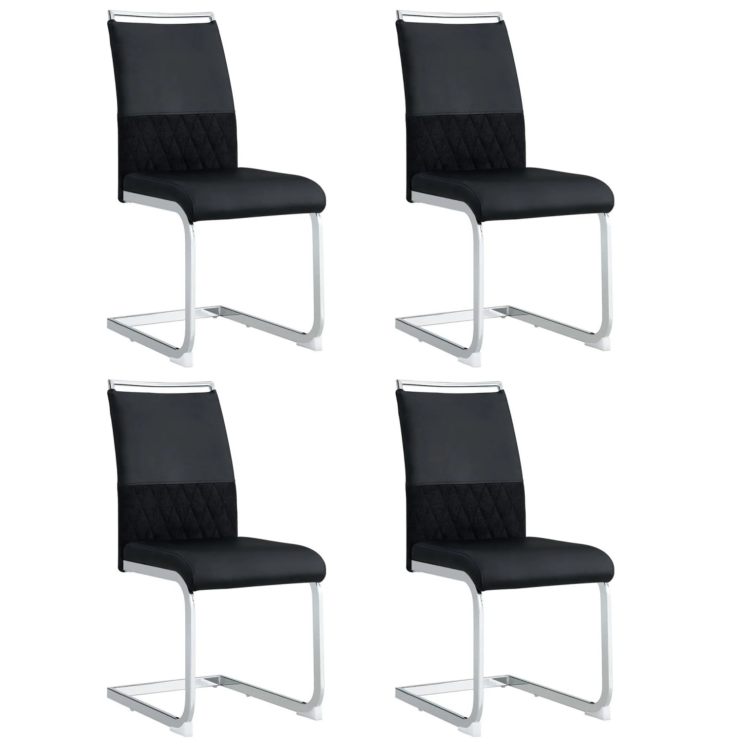Merax Esszimmerstuhl 4-er Set Schwarz PU Leinen Hohe Rückenlehne