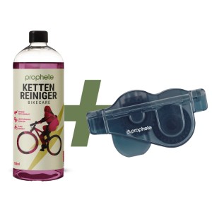 Prophete Kettenreiniger-Set mit 750 ml Reiniger und Kettenreinigungsgerät für Fahrräder.