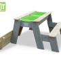EXIT Aksent Sand-, Wasser- und Picknicktisch mit Bank aus Holz, grau und naturfarben.