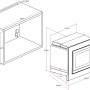 Skizze der PKM Einbau-Mikrowelle MW820-EBM mit Maßen für den Einbau in Hängeschrank.