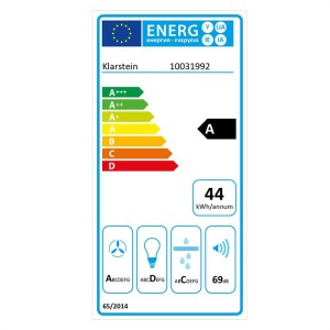 Energielabel der Klarstein Montblanc 60 Dunstabzugshaube mit Energieeffizienzklasse A.
