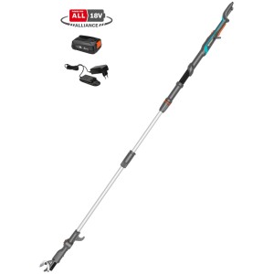 Gardena Akku-Teleskop-Astschere HighCut 250/18V mit Akku und Ladegerät für Baumschnitt in hohen Lagen.