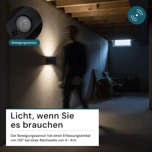 LUXULA Akku Wandleuchte Innen Up- Downlight Dimmbar CCT 3000-6500K Kalt-Wamrweiß Bewegungssensor Fernbedienung Schwarz