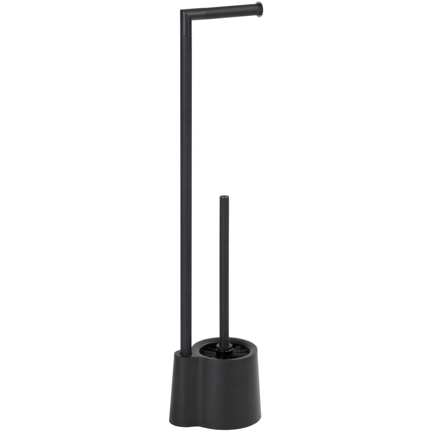 Wenko Stand WC-Garnitur Avola, schwarz matt, mit Toilettenpapierhalter und Bürste.