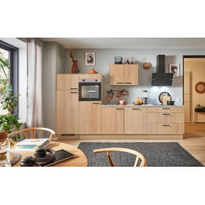 Moderne pino Küchenzeile 320 cm in Eiche Aviva mit Geräten und Spüle, Anschlag links.