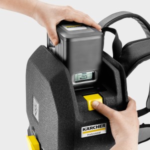 Kärcher BVL 5/1 Bp Akku-Rucksacksauger mit eingesetztem Akku. Akkugerät für Profis.