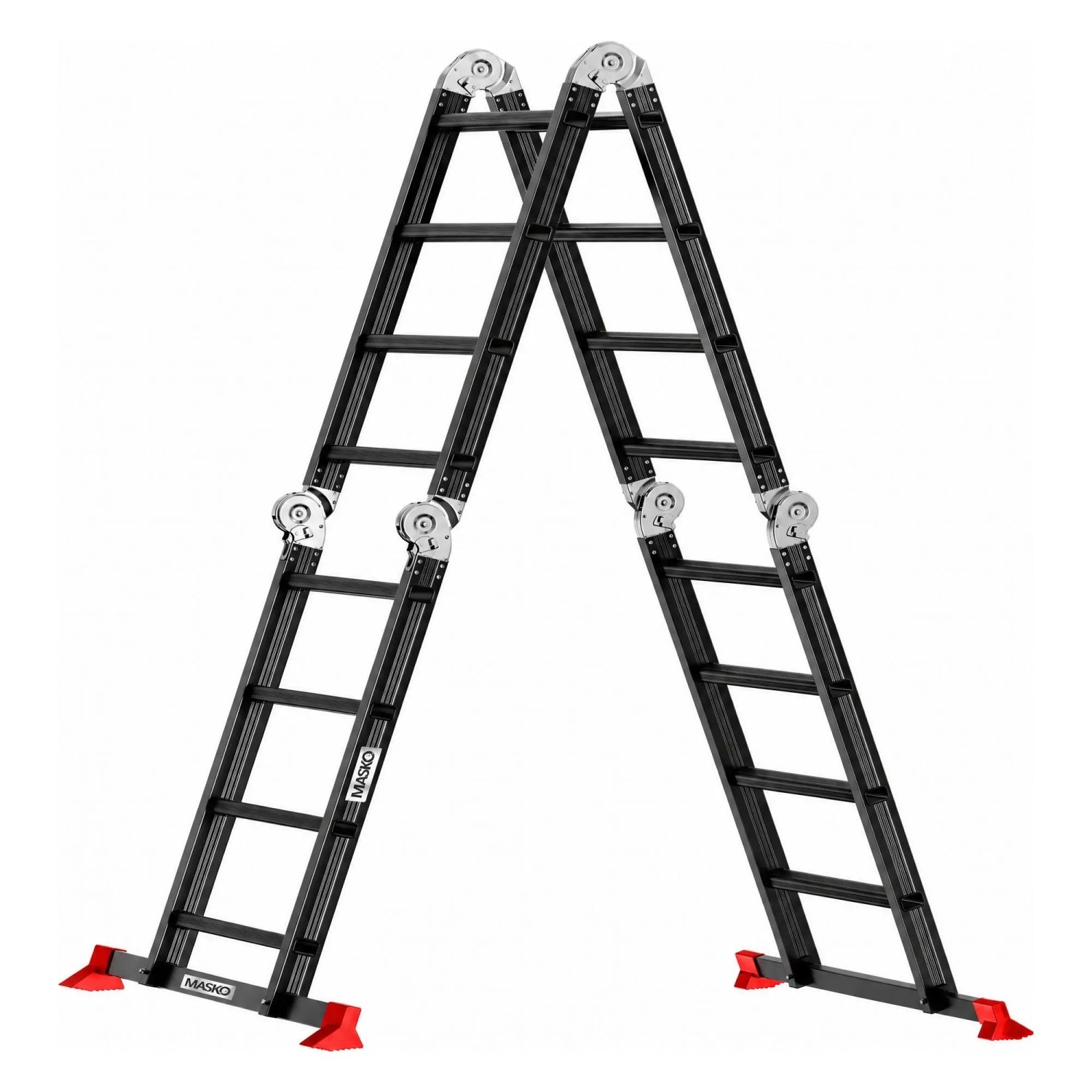 MASKO Mehrzweckleiter Aluminium 6in1 Gelenkleiter 4 x 4 Sprossen Schwarz Rot