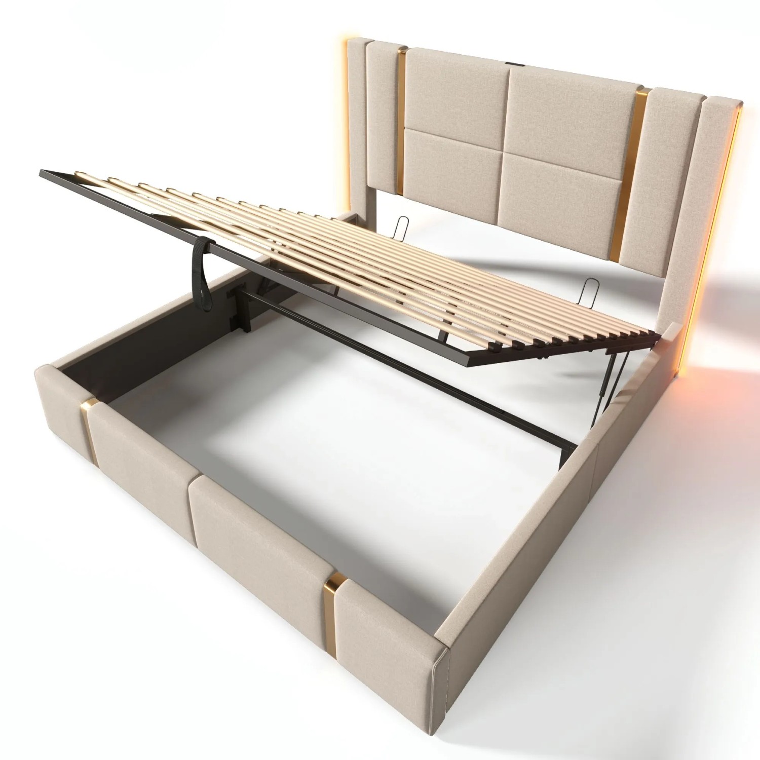 okwish Polsterbett 180×200 Stauraumbetten mit USB Type-C Ladefunktion APP-Control LED ohne Matratze