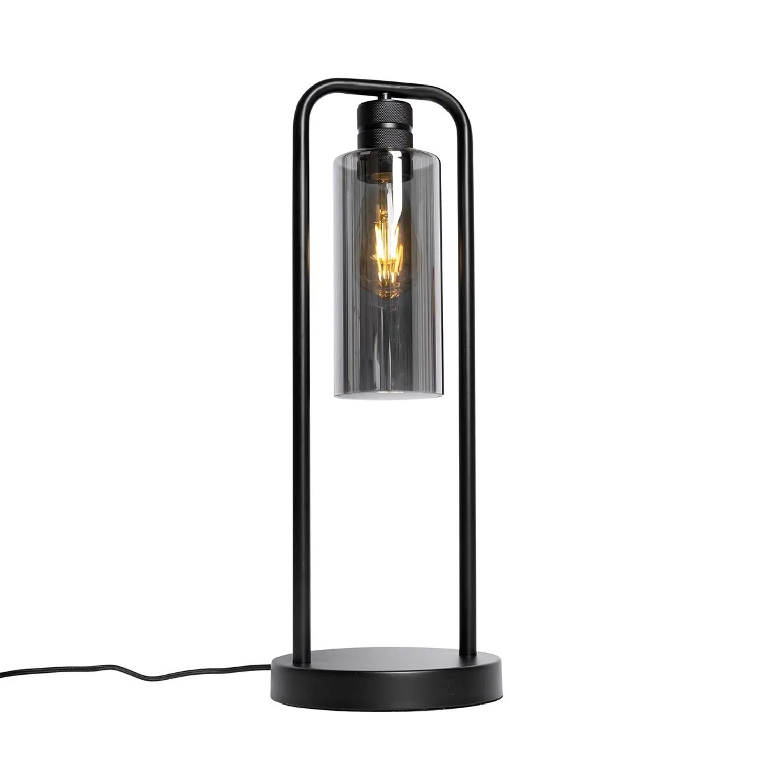 QAZQA Moderne Tischlampe Schwarz mit Rauchglas Stavelot
