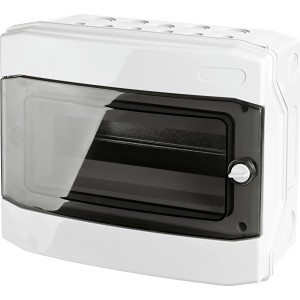 Aufputz Kleinverteiler mit transparenter Tür, 12 TE, 17x28x10,6 cm, für Elektroinstallationen.