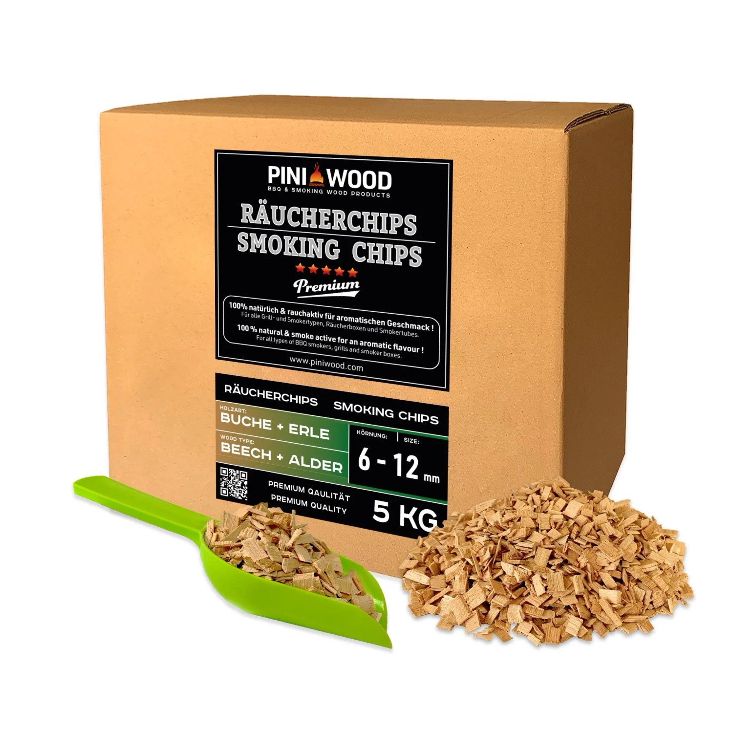 PINI Räucherchips 5 kg Buche und Erle Gemischt 6-12 mm Smoking Chips Räucherspäne
