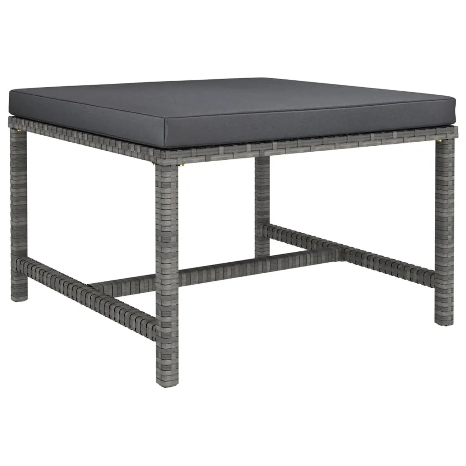 Grauer vidaXL Fußhocker aus Rattan mit anthrazitfarbenem Kissen, Teil des Garten-Lounge-Sets.