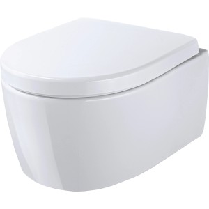 Geberit iCon Wand-WC, Tiefspüler, spülrandlos, verkürzt, mit WC-Sitz, Weiß.