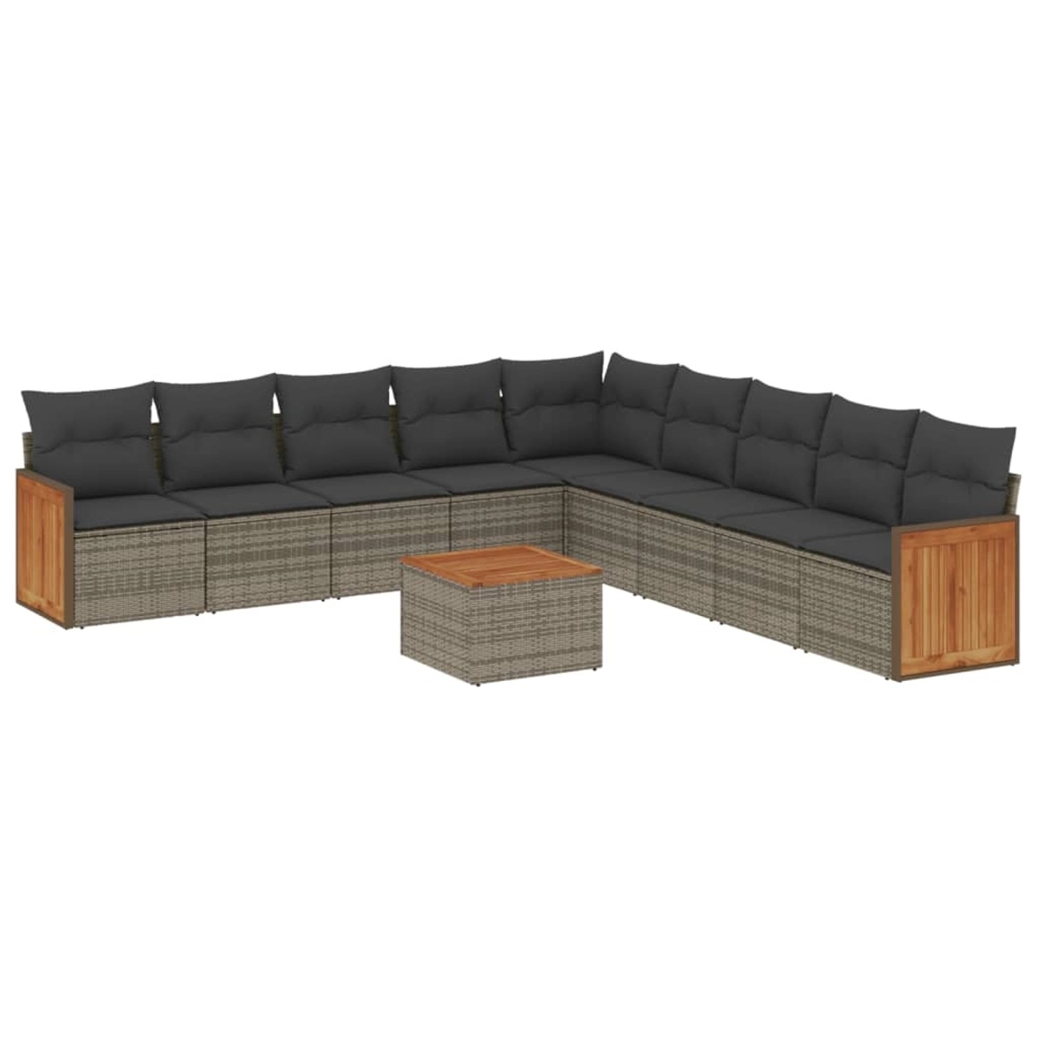 vidaXL 10-Tlg Garten-Sofagarnitur mit Kissen Grau Poly Rattan 3227747