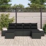 Schwarzes 6-tlg. vidaXL Garten-Sofa-Set aus Poly Rattan mit Kissen für den Außenbereich.