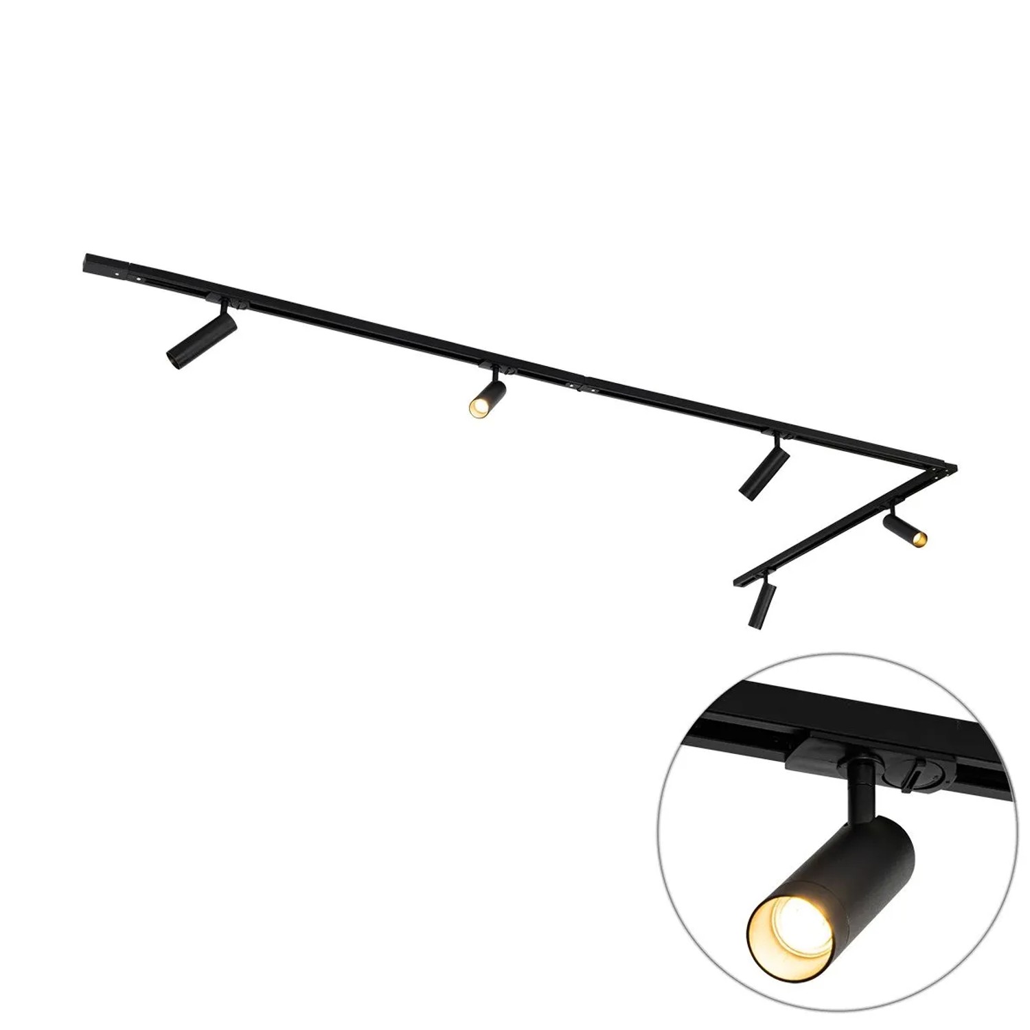 QAZQA Modernes Schienensystem mit 5 Strahlern Schwarz 1-Phasen GU10 35mm Iconic Jeana Luxe