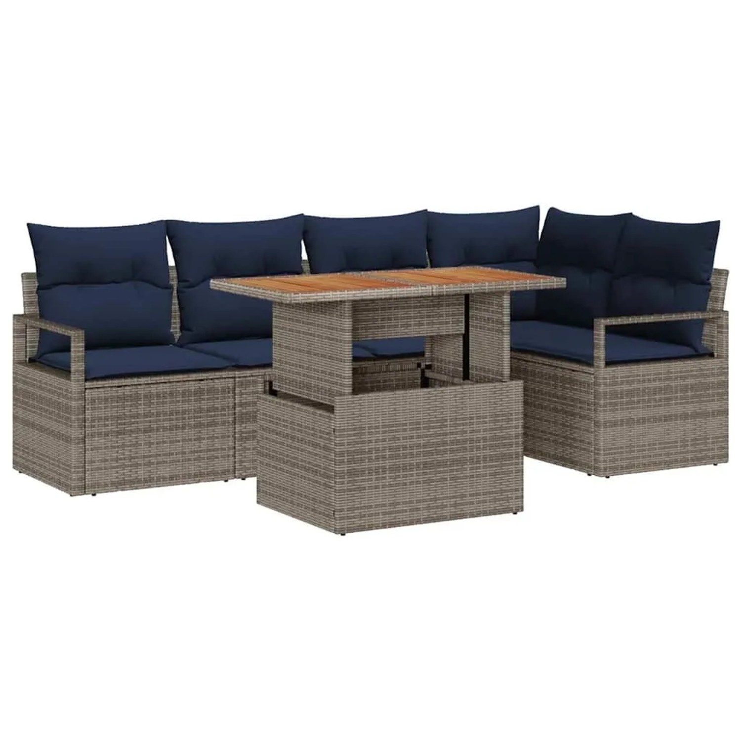 vidaXL Garten Essgruppe mit Kissen 6-Tlg Grau und Marineblau 3349716