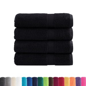 Stapel aus vier schwarzen Premium SOLUND Handtüchern, 50x100 cm, 600 g/m².