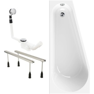 Calmwaters Raumsparwanne 160x70 cm, rechtes Set mit Füßen und Ablaufgarnitur.