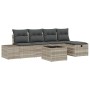 Hellgraues 6-tlg. Garten-Sofa-Set aus Poly Rattan mit Kissen und Tisch von vidaXL.
