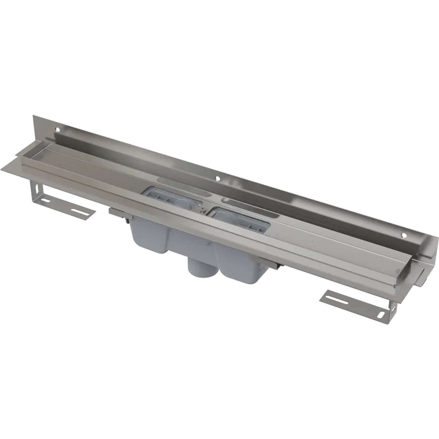 Alcadrain APZ1004 flexible Duschrinne mit Rand und einstellbarem Wandkragen, senkrechter Abfluss 550 mm