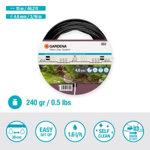 Gardena Tropfrohr Erweiterungs-Set, 15m, für Micro-Drip-Systeme zur oberirdischen Bewässerung von Reihenpflanzen.