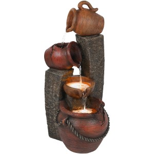 Silex Kunststeinbrunnen Larisa: Gartenbrunnen mit Krügen und LED-Beleuchtung.