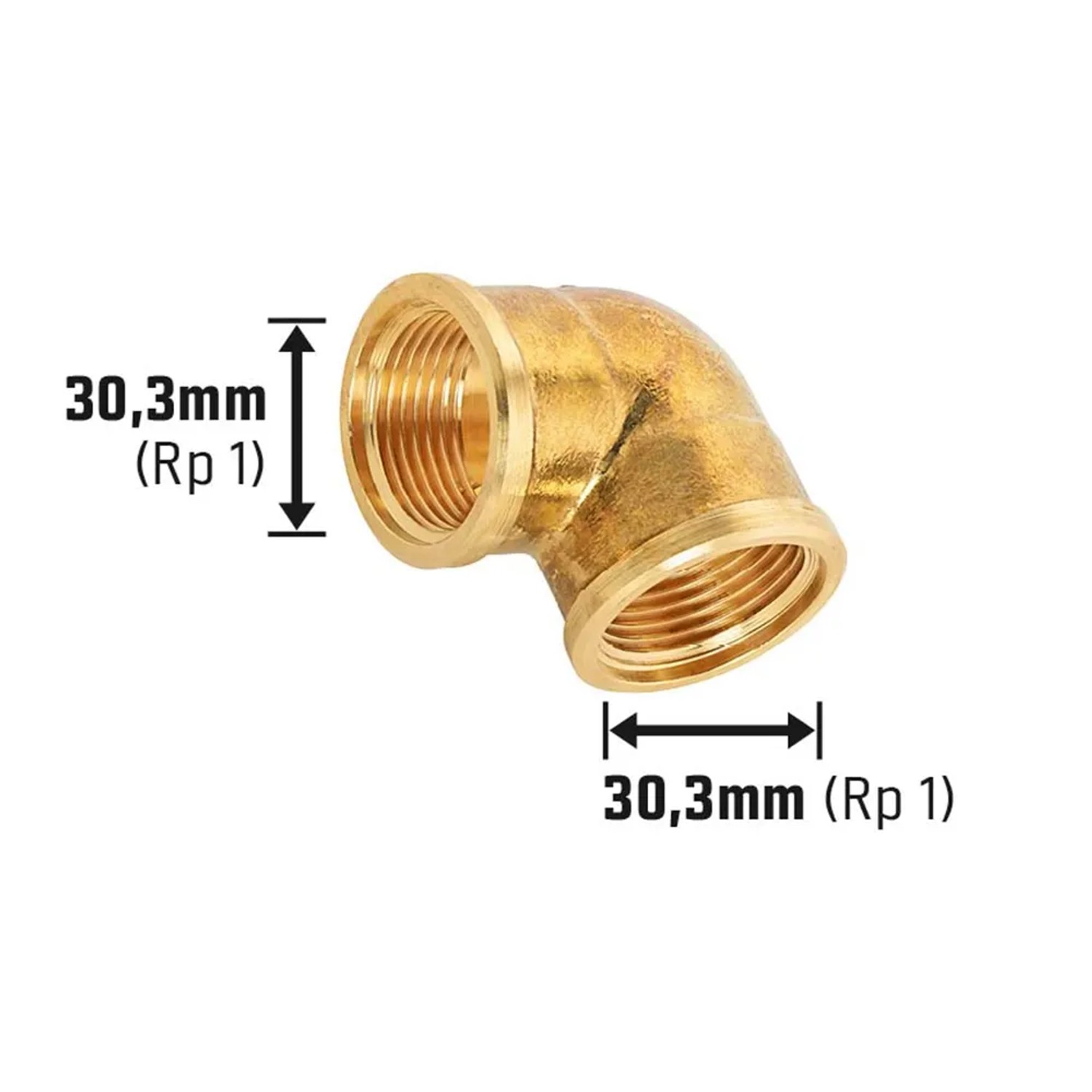 Gewinde-Winkel aus Messing, 30,3 mm (Rp 1) für Sanitär- und Heizungsinstallation.