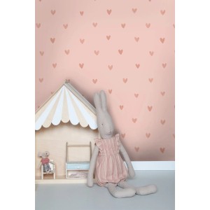 ESTAhome Vliestapete mit rosa Herzchenmuster für Kinderzimmer.