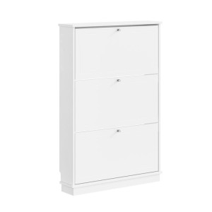 Schmaler, weißer SoBuy Schuhschrank mit drei Klappen. Schuhkommode für Flur und Eingangsbereich.