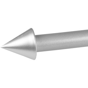 Detailaufnahme: Silberne Bestlivings Stilgarnitur Palma, ausziehbare Gardinenstange mit dekorativer Endkappe.