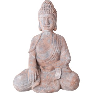 Antike Buddha Figur aus Polystone, 65cm hoch, für die Gartendekoration.
