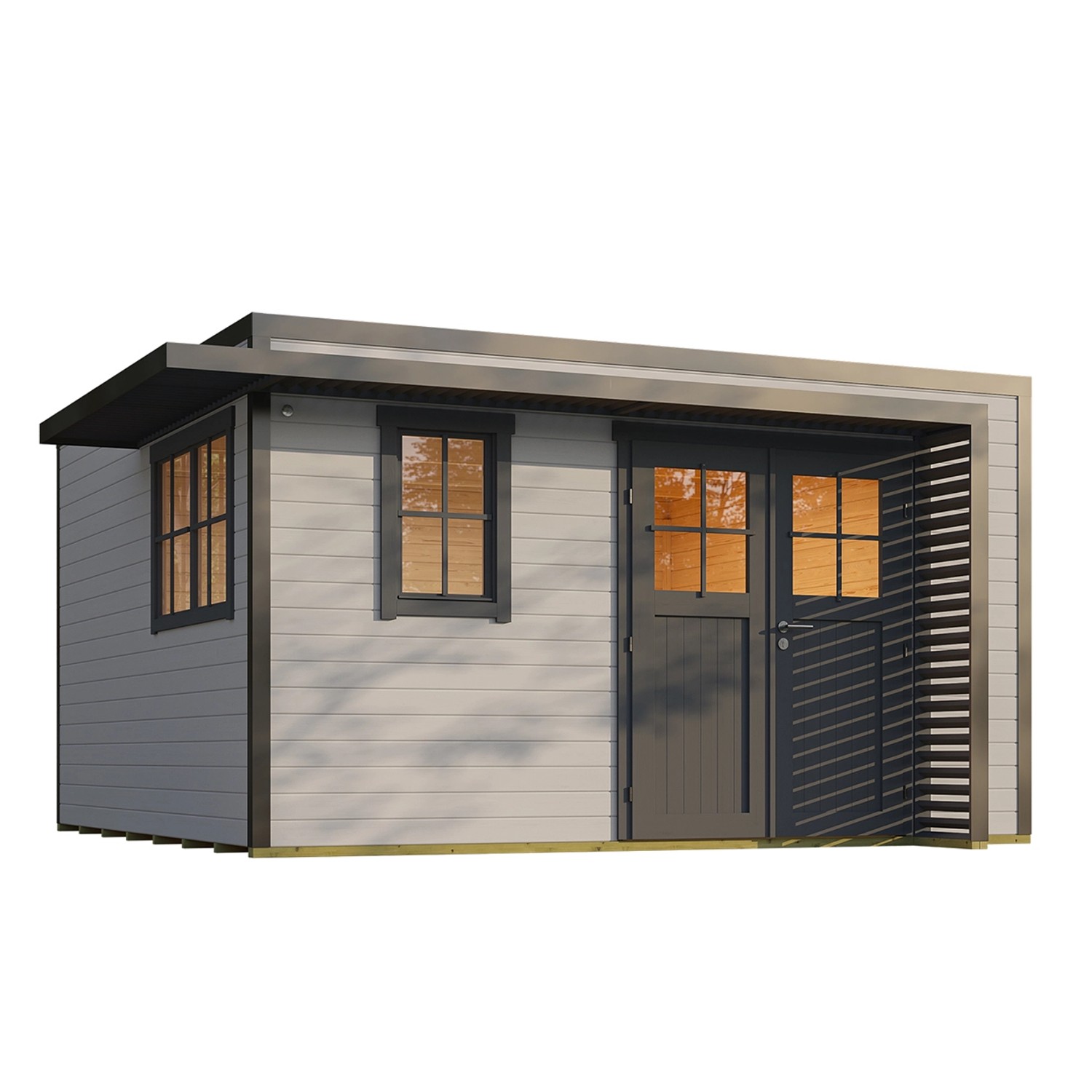 Weka Gartenhaus Amberley Tür 2 Fenster Grau-Anthrazit 400 cm x 400 cm günstig online kaufen