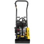 Güde Rüttelplatte GRP 50E: Baumaschine zum Verdichten von Flächen, mit gelbem Gehäuse und schwarzem Motor.
