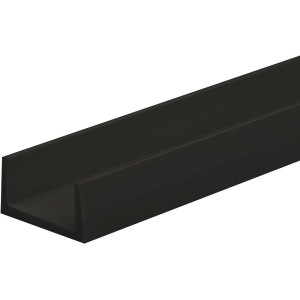 Schwarzes Arcansas U-Profil aus PVC, 21x10x2600 mm, für Baukonstruktionen und Maschinen.