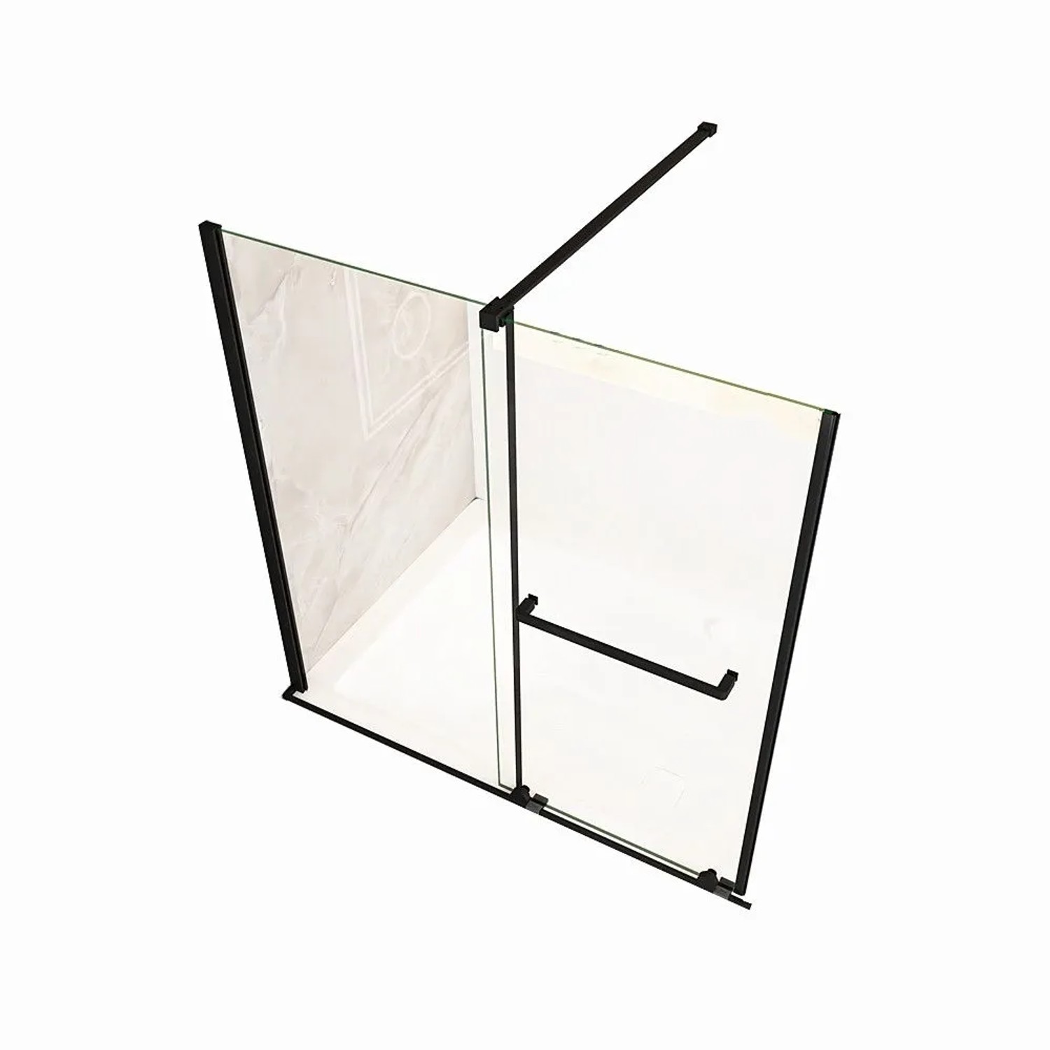Duschparadies Badewannenaufsatz 90x120cm Verschiebbar 8mm Glas Dusche Schwarz Mit Handtuchhalter