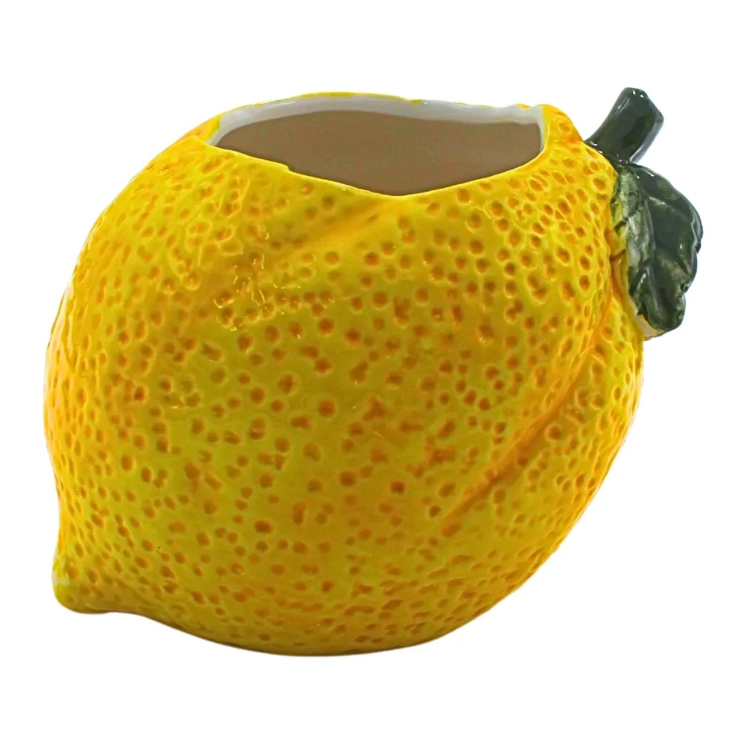Dekohelden24 Blumentopf Pflanzgefäß Pflanzschale Dekoschale Pflanztopf Übertopf Keramiktopf Zitrone aus Keramik in Gelb L/B/H 12 x 15 x 13 cm