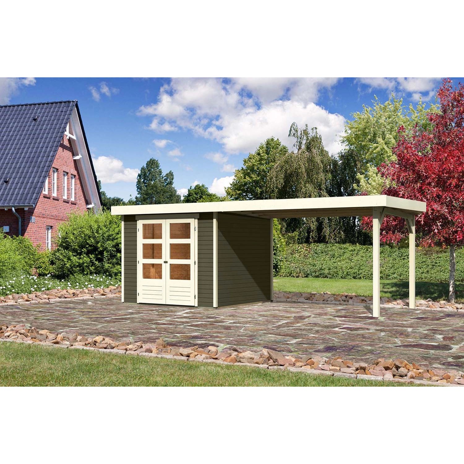 Karibu Holz-Gartenhaus Boras Terragrau Flachdach Lackiert 238 cm x 242 cm günstig online kaufen